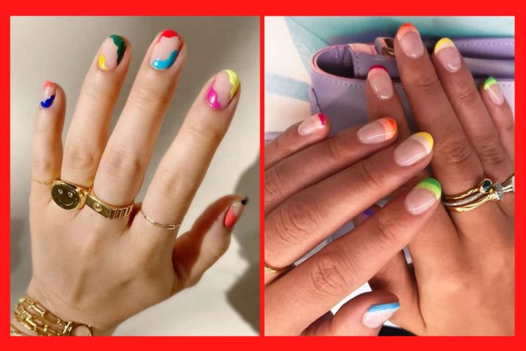 Diseños de uñas ¡1.000 ideas en imágenes! 62 Manicura Francesa Arcoíris ¡Una Moda muy Colorida!